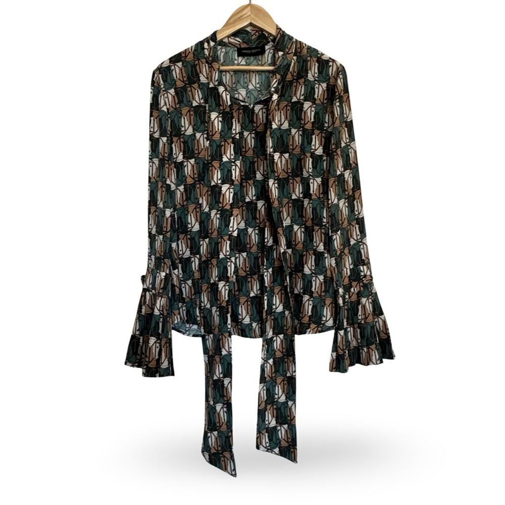 Adriana Degreas 100% Silk Horse Print Blouse Made in Brazil Equestrian Size M - Picture 11 of 14